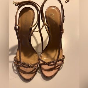 SERGIO ROSSI Pink Satin Crystal Embellishments Sandals